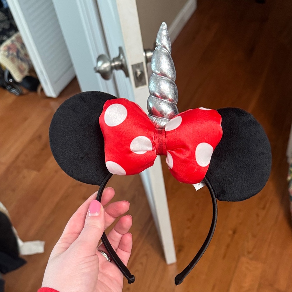 Kids Unicorn Mouse Ears Headband with Red Bow Unicorn Horn